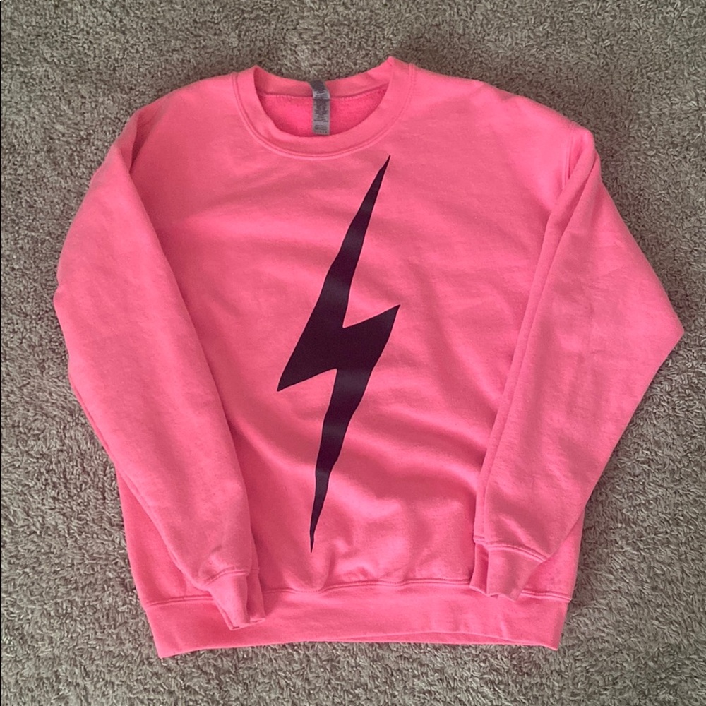 Pink Crew Neck Sweater with Lightning Bolt